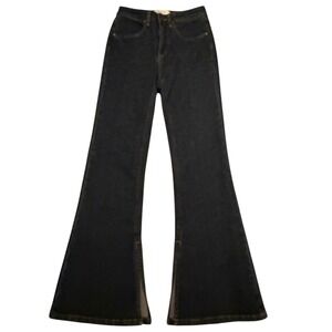 Oliver Logan Russel Flare 70s Retro High Rise Jeans Split Hem Dark Denim Sz 26